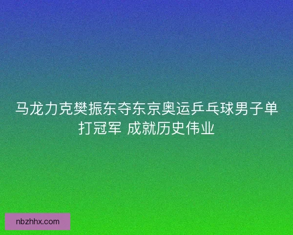 马龙力克樊振东夺东京奥运乒乓球男子单打冠军 成就历史伟业